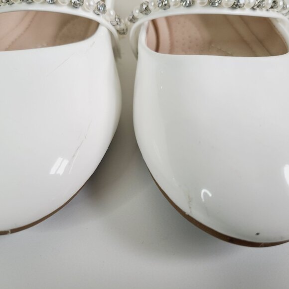 Girls White Patent Leather Ballet Flats Sandalup With Rhinestone Strap Size 1 - Picture 3 of 12